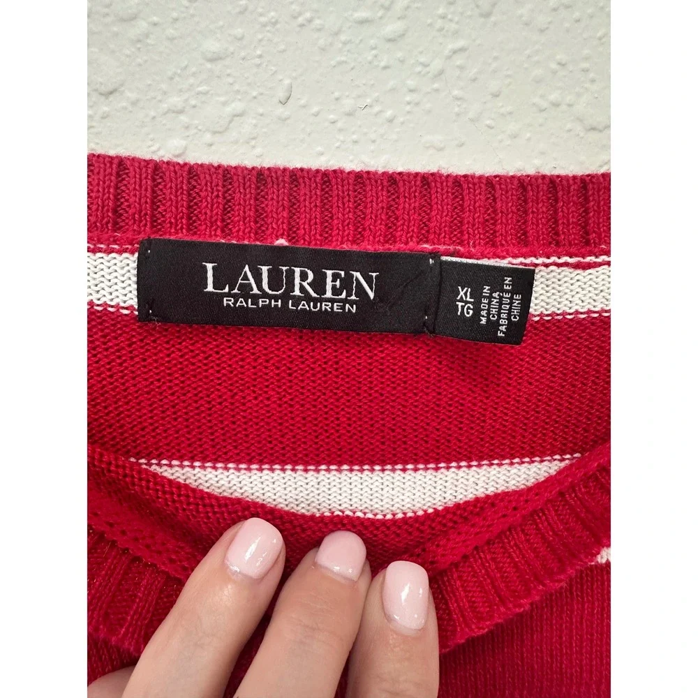 Lauren Ralph Lauren‎ Sweater Womens XL Red White Striped Nautical Anchor Preppy
